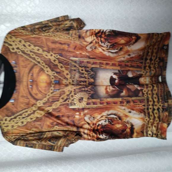 Adult Disco Tiger Print Shirt - Gold